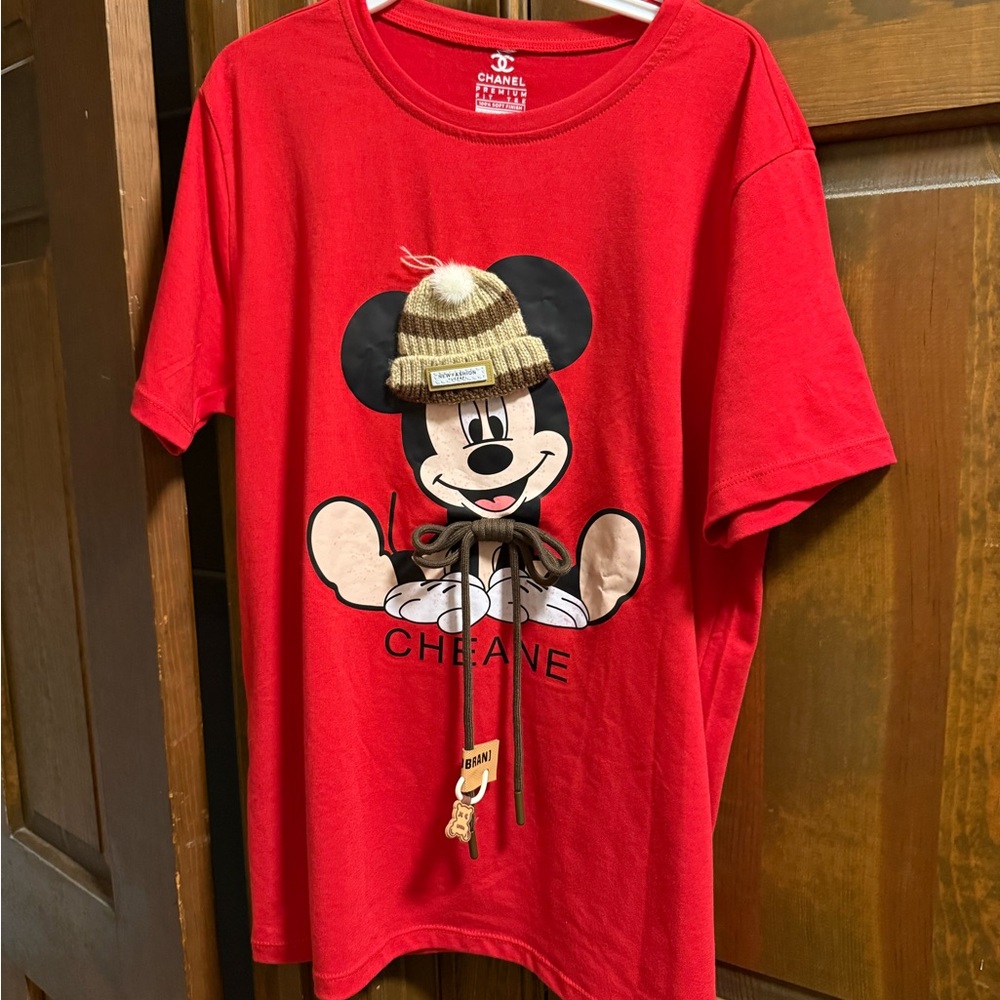 CHANEL Red T-Shirt with Mickey Design